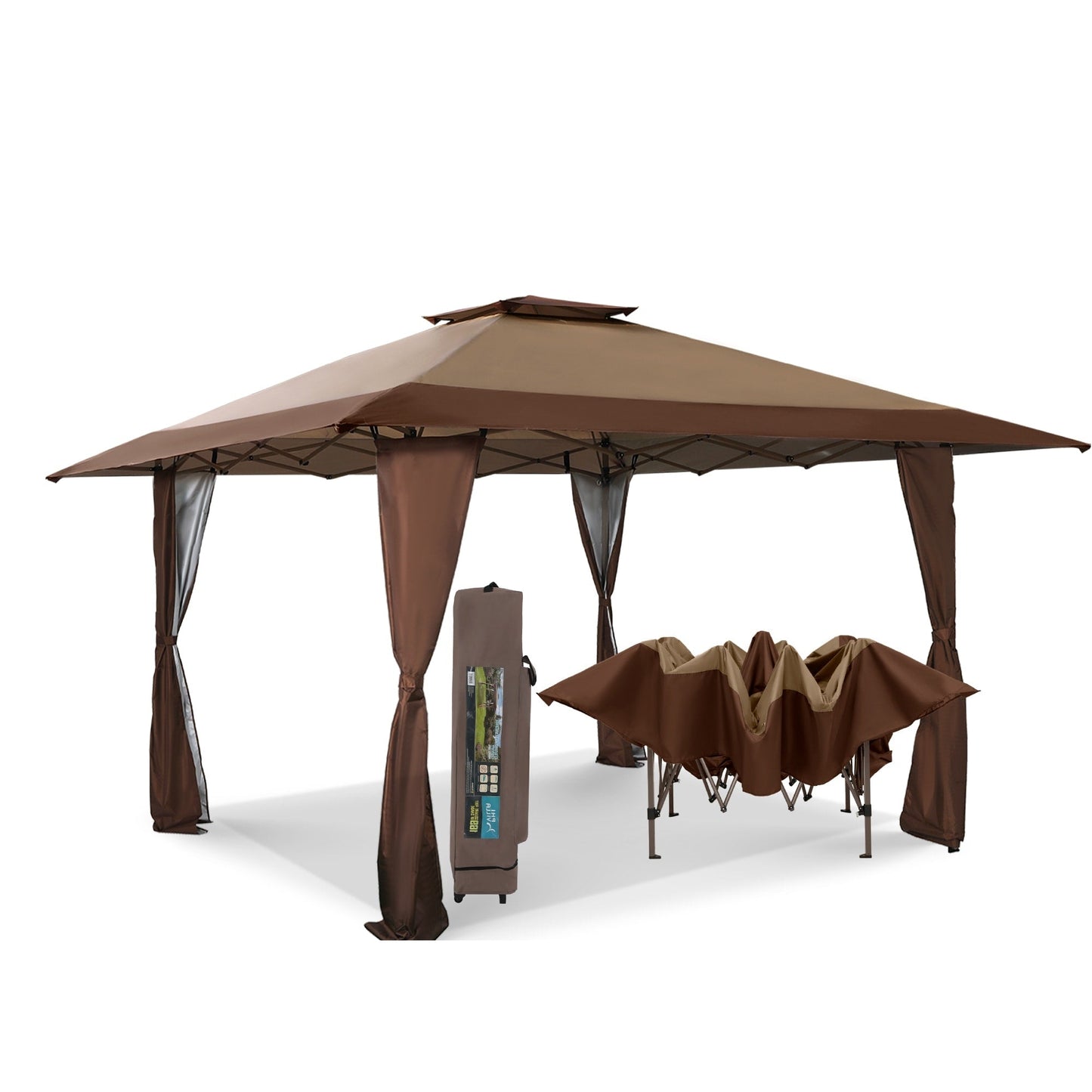 13' x 13' Outdoor Canopy Patio Gazebo Reinforced garden Pop-up Canopy Tentwith Elegant Corner Curtain - 13x13ft