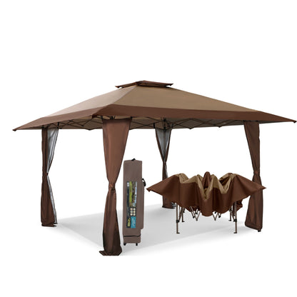 13' x 13' Outdoor Canopy Patio Gazebo Reinforced garden Pop-up Canopy Tentwith Elegant Corner Curtain - 13x13ft