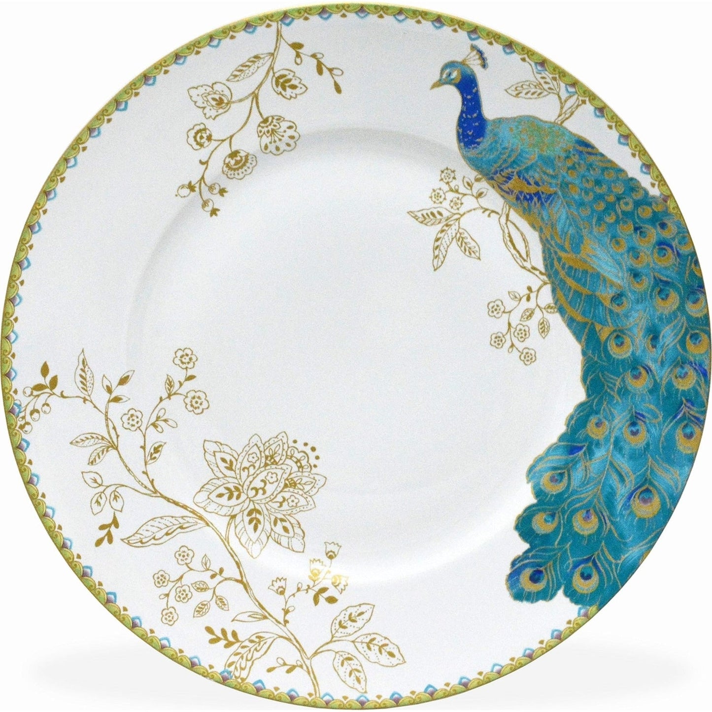 222 Fifth Peacock Garden 16-Piece Porcelain Dinnerware Set with Round Plates, Bowls, and Mugs, White