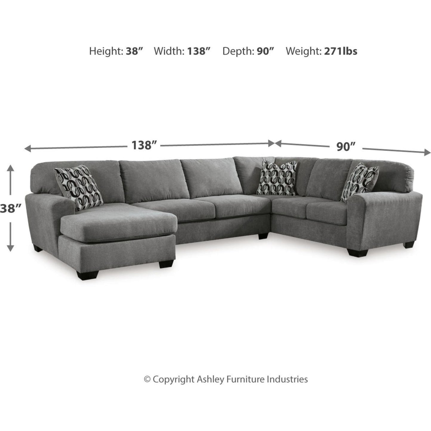 Birkdale Court 3 Piece Sectional with Chaise