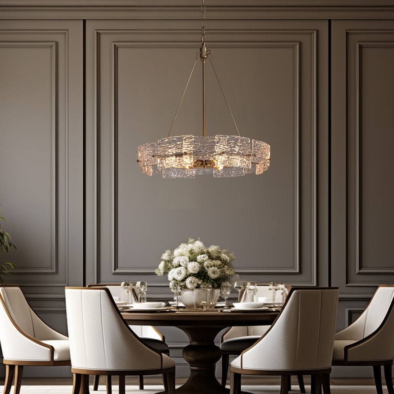 23.6 in. Modern Gold Crystal Chandelier 6-Light Glam Drum Pendant Light for Kitchen Island Dining Room