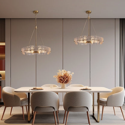 23.6 in. Modern Gold Crystal Chandelier 6-Light Glam Drum Pendant Light for Kitchen Island Dining Room