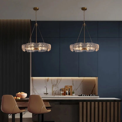 23.6 in. Modern Gold Crystal Chandelier 6-Light Glam Drum Pendant Light for Kitchen Island Dining Room