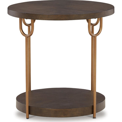 Brazburn End Table - Dark Brown/Gold Finish
