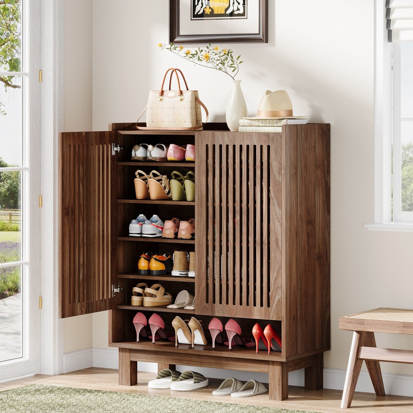 24 Pairs Shoe Storage Cabinet with Door for Entryway Living Room