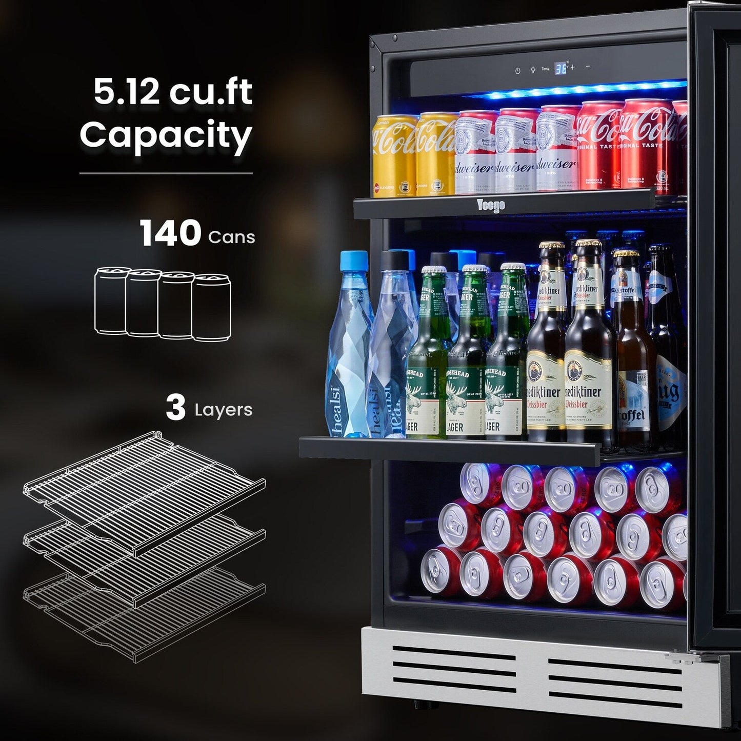 24 Inch Beverage Fridge 140 Can Beverage Refrigerator for Soda Wine Drinks - 24 inch