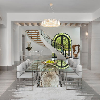 24.8 in. 8-Light Farmhouse Chandelier, Crystal Chandelier, Drum Chandelier for Dining Room Living Room Bedroom Kitchen