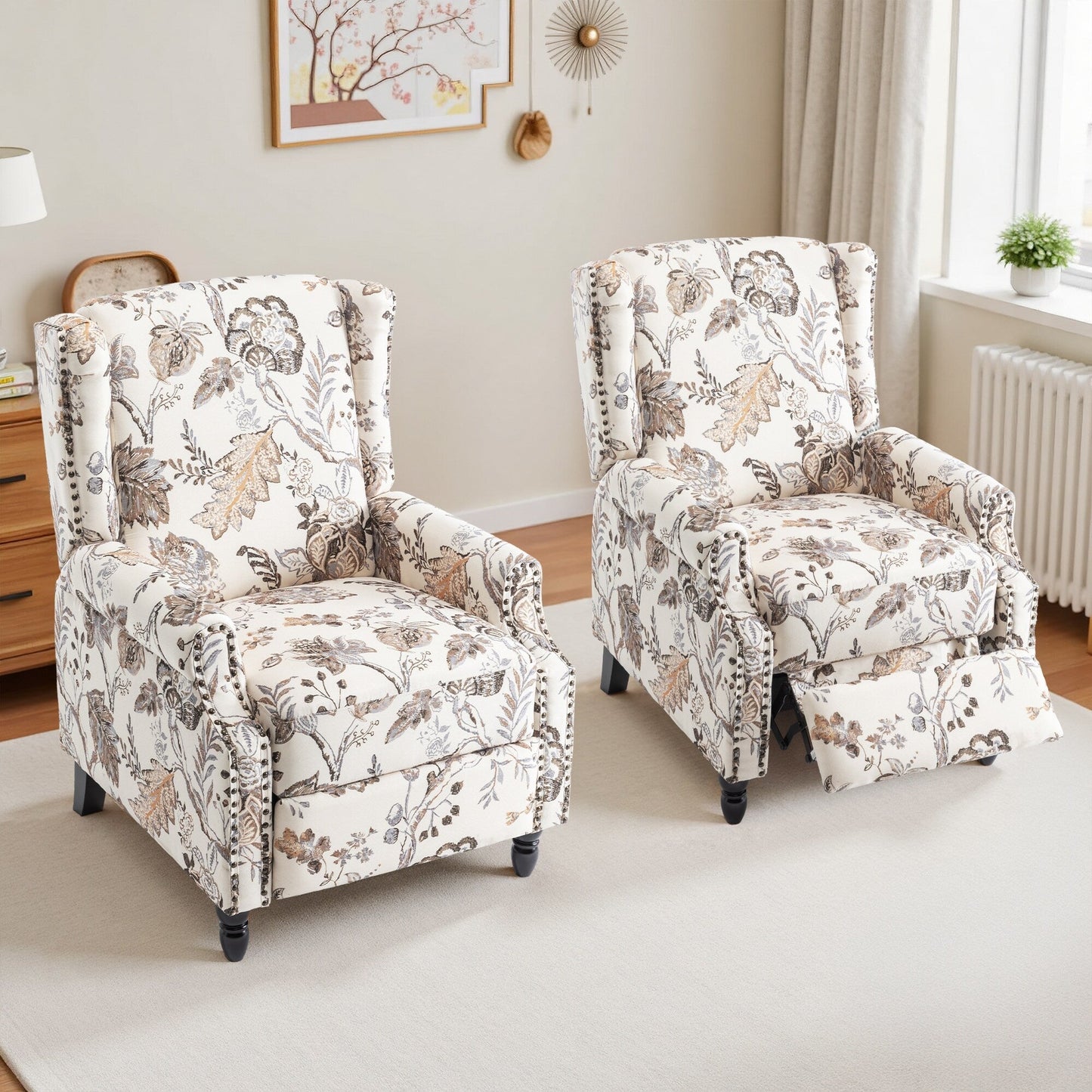 29'' W Vintage Floral Manual Push Back Recliner Chair Set of 2