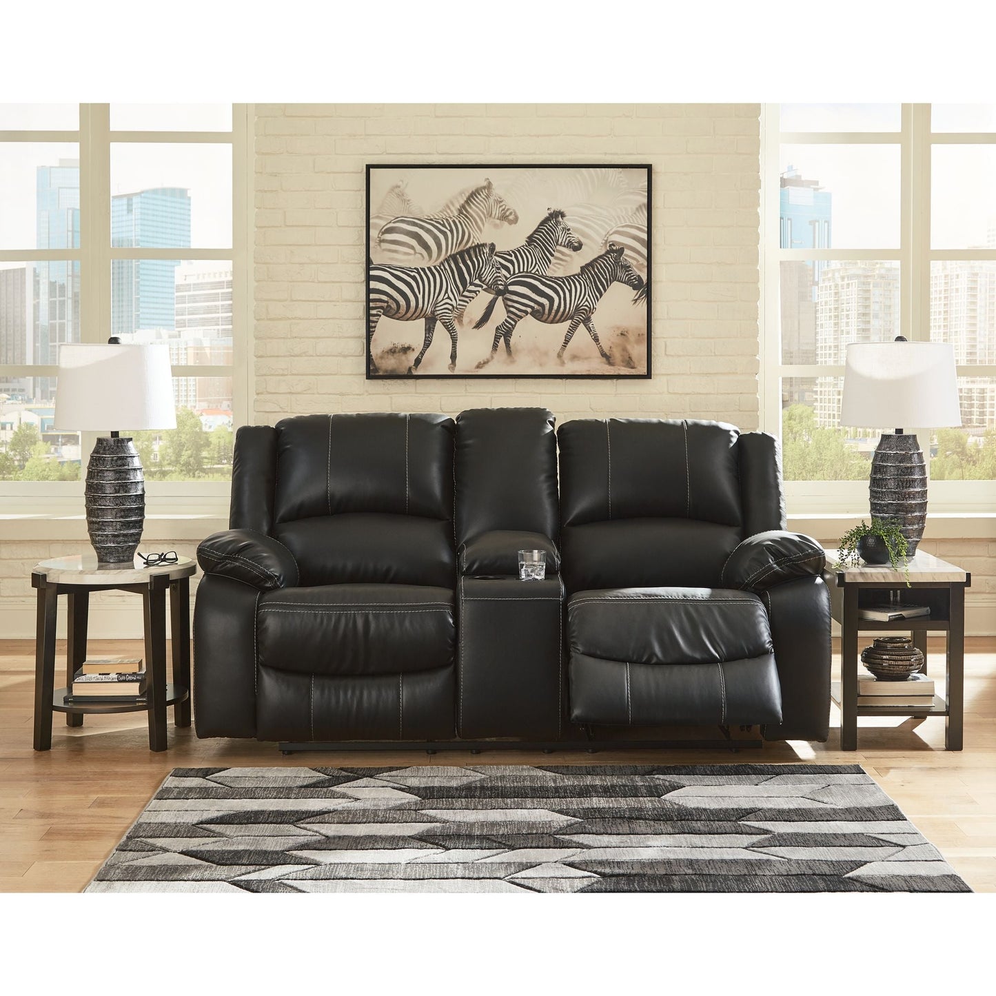 Calderwell Reclining Loveseat with Console - Black