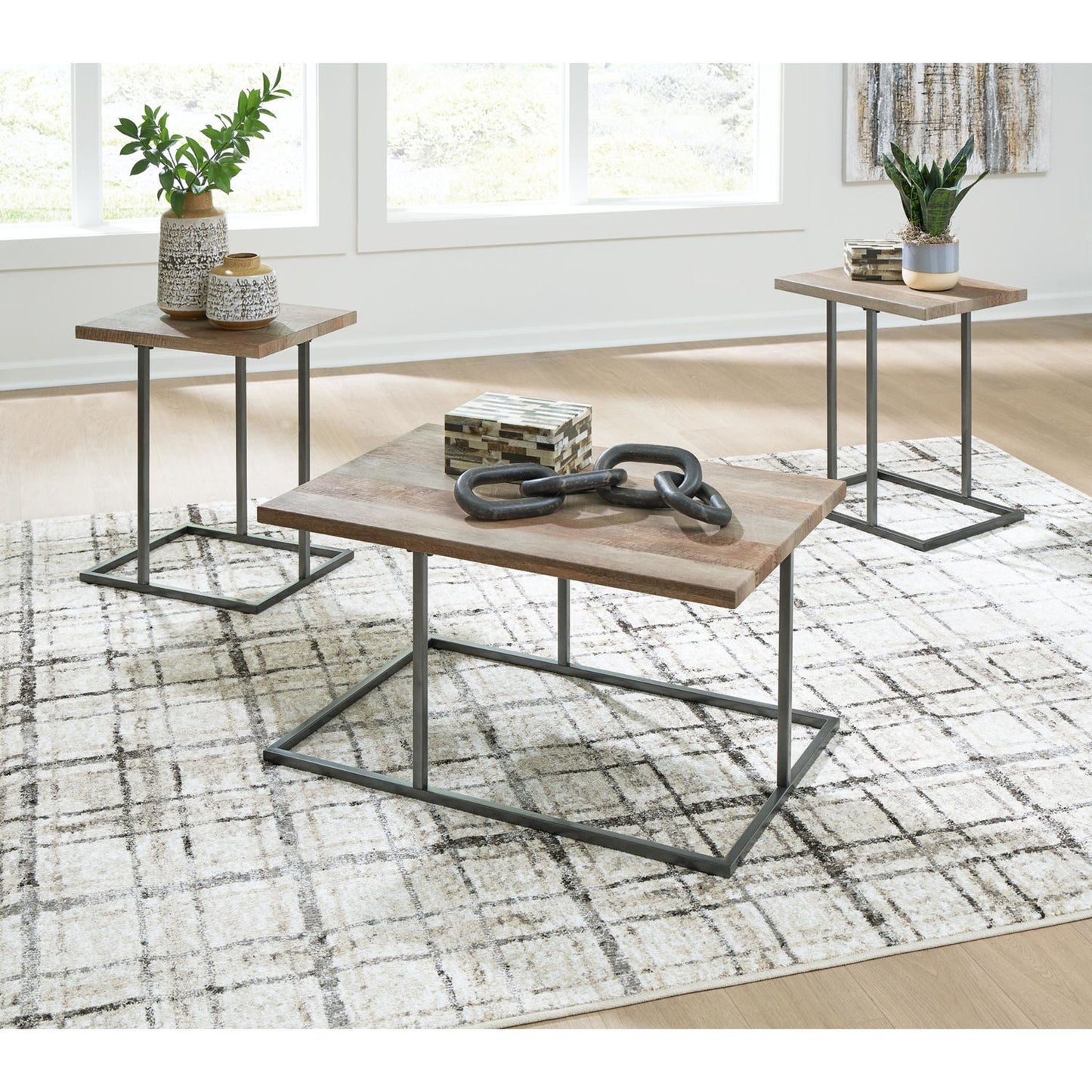 Albreane 3 Pack Tables - Grayish Brown/Black