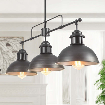 3-Light Industrial Farmhouse Dome Pendant Metal Linear Kitchen Island Pendant Light Oil Rubbed Bronze Finish