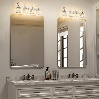 3/4-Light Modern Glam Linear Dimmable Crystal Bathroom Vanity Lights Over Mirror