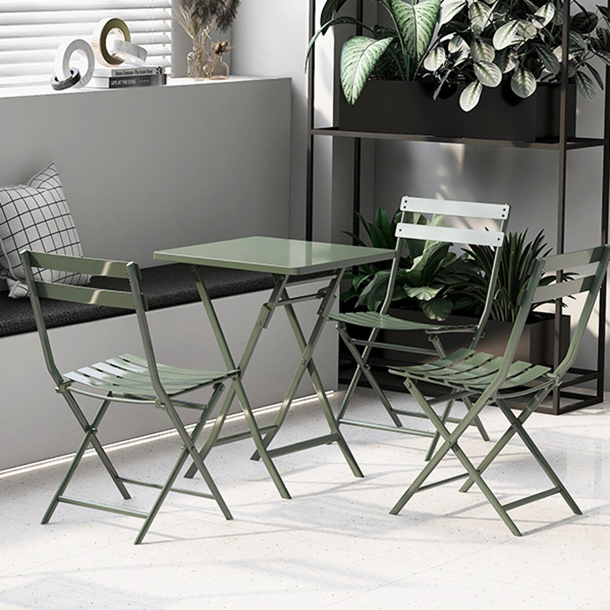 3 Piece Patio Minimalist Bistro Set Foldable Square Table & Chairs - 3-Piece