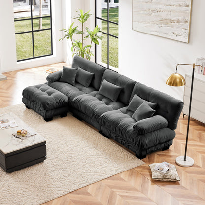 3-Seat Modular Sectional Sofa Deep Seat Couch L Shaped Cloud Couch with Convertible Ottoman for Living Room