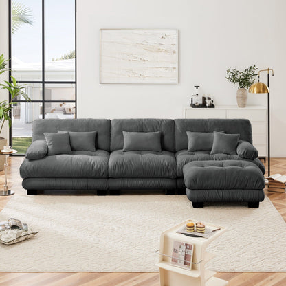 3-Seat Modular Sectional Sofa Deep Seat Couch L Shaped Cloud Couch with Convertible Ottoman for Living Room