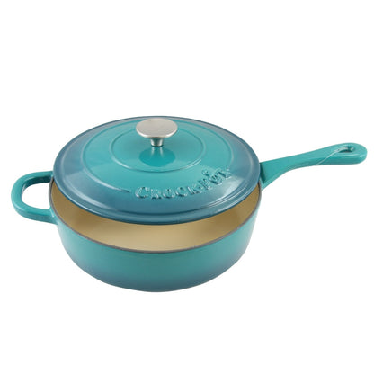 3.5 Quart Enameled Cast Iron Saute Pan W/ Lid in Turquoise Ombre