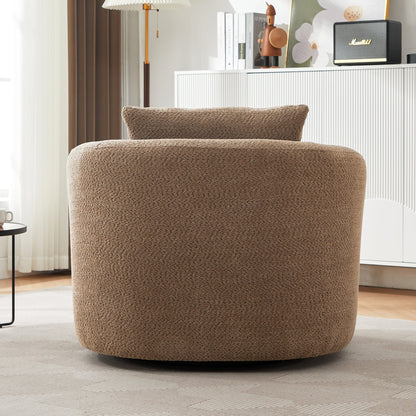 360° Swivel Chair, 38.2 Boucle Accent Chair with Throw Pillow, Upholstered Barrel Sofa Chair with Curved Armrests