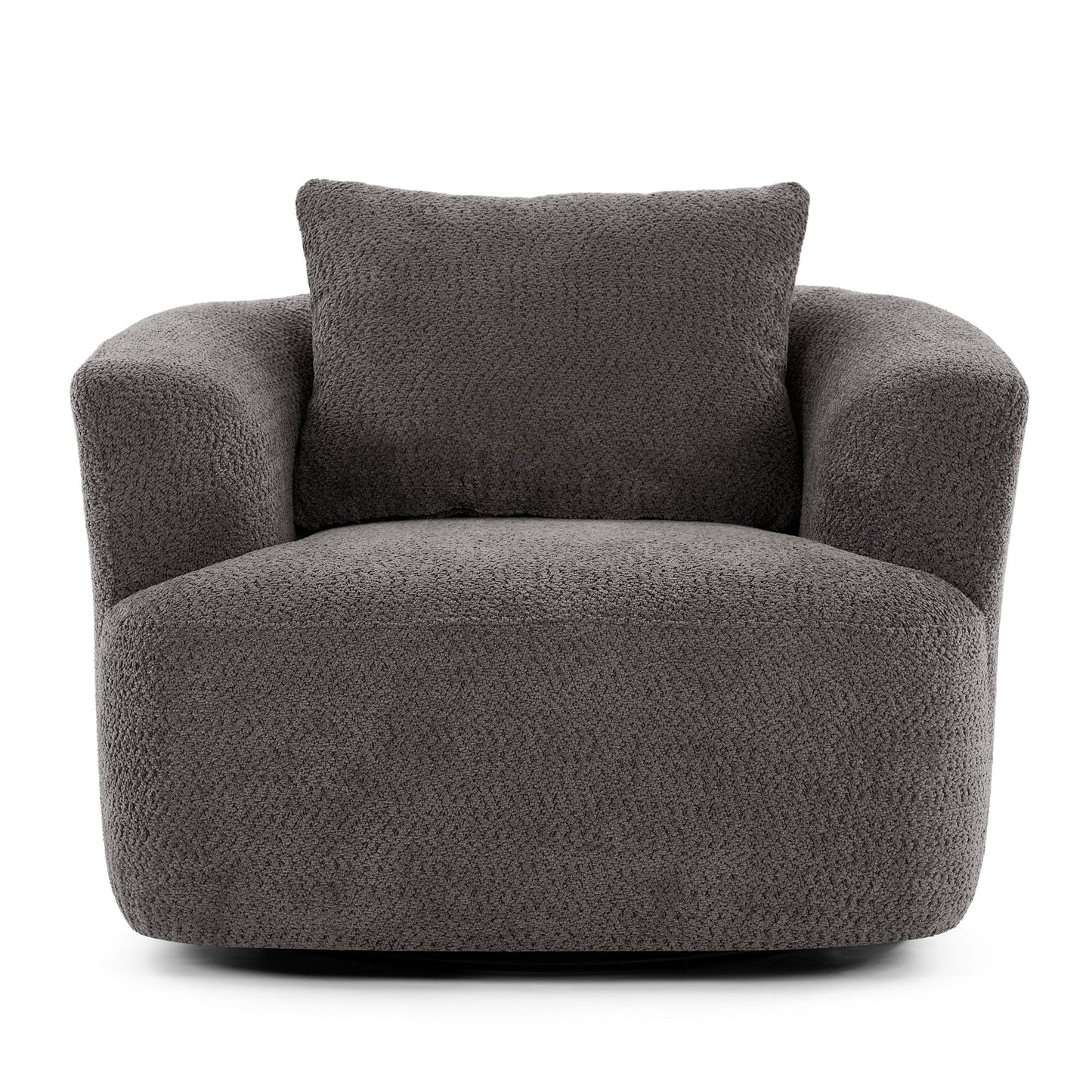 360° Swivel Chair, 38.2 Boucle Accent Chair with Throw Pillow, Upholstered Barrel Sofa Chair with Curved Armrests
