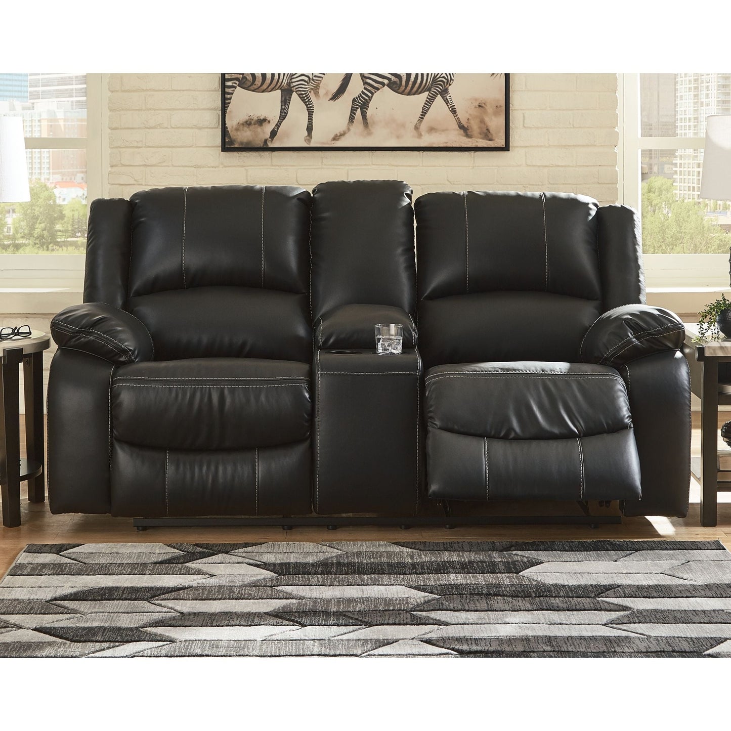 Calderwell Reclining Loveseat with Console - Black
