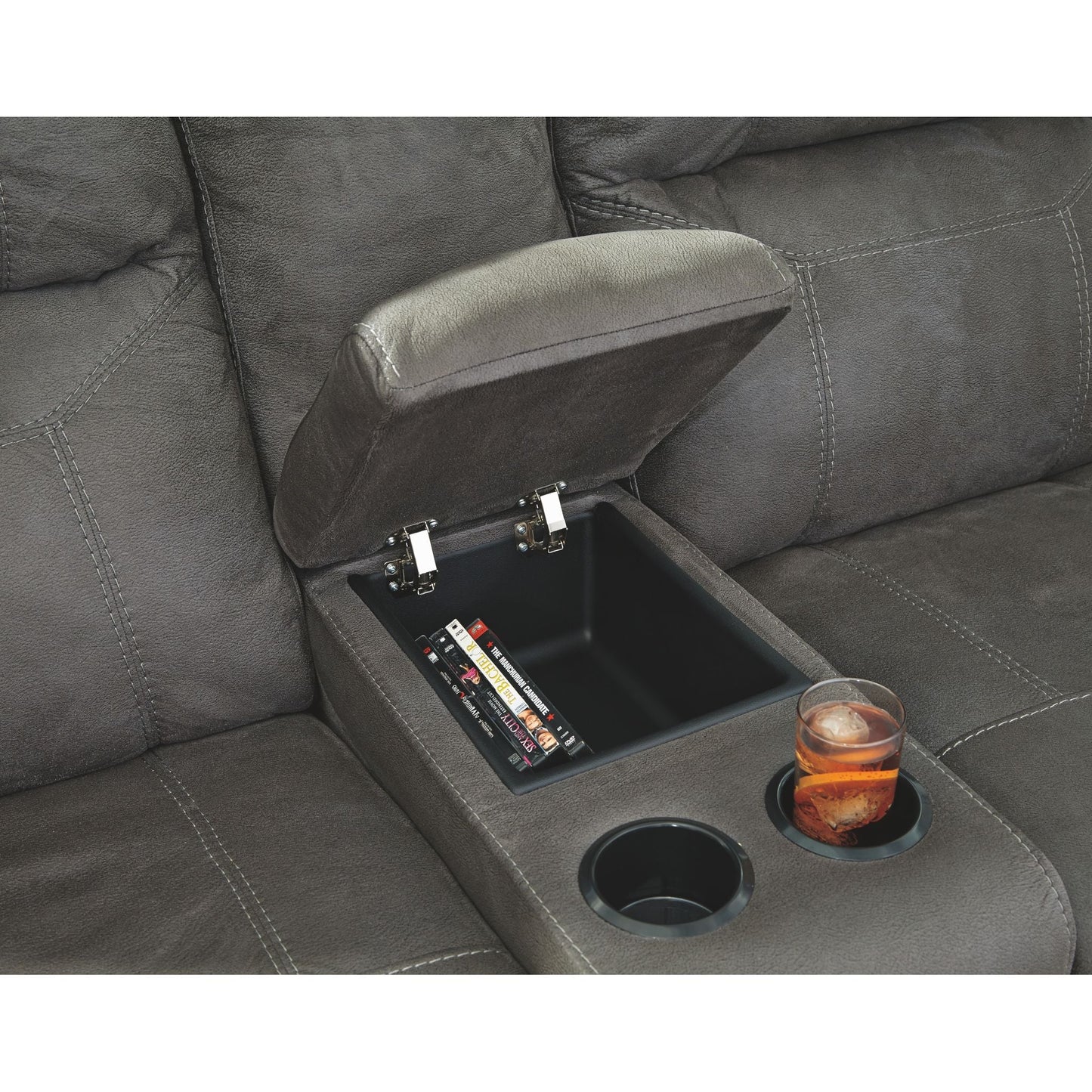 Austere Reclining Loveseat with Console - Gray