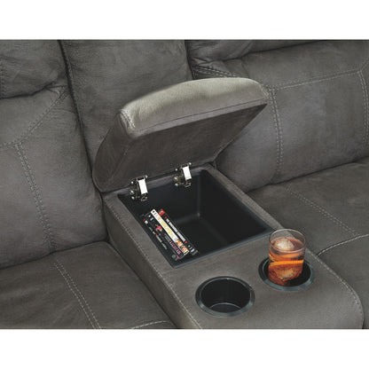 Austere Reclining Loveseat with Console - Gray