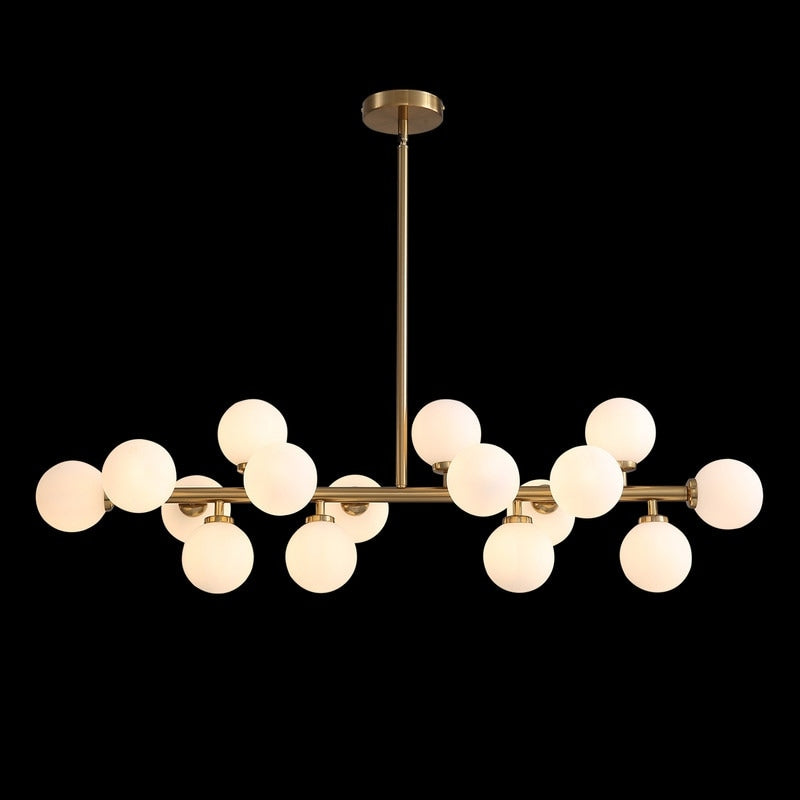 40 in. Linear Mid Century Modern Chandelier 16-Light Gold Brass Sputnik Pendant Light with Frosted Glass Globe for Dining Room