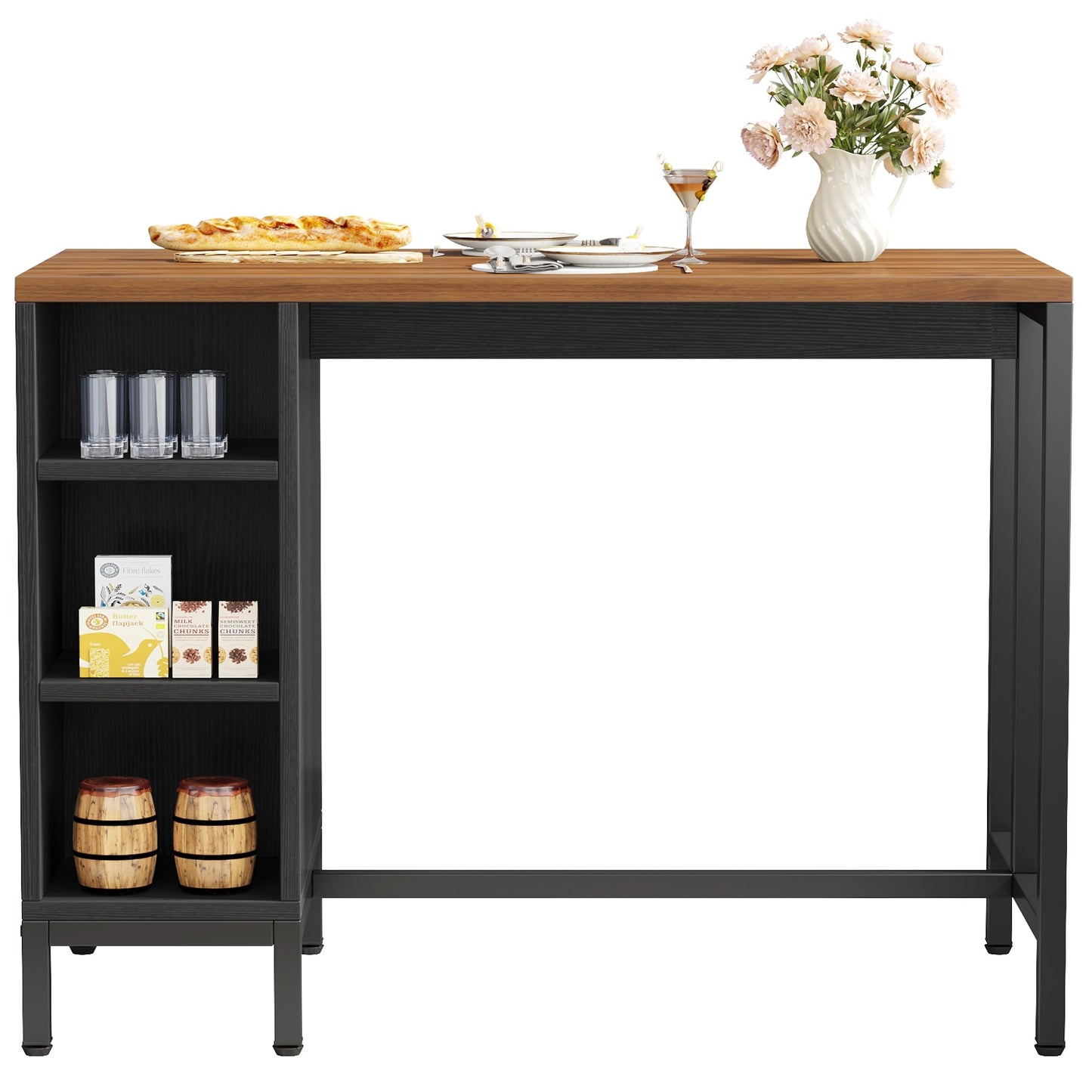 43 Wide Kitchen Island, Kitchen Counter Table with 5 Open Shelves