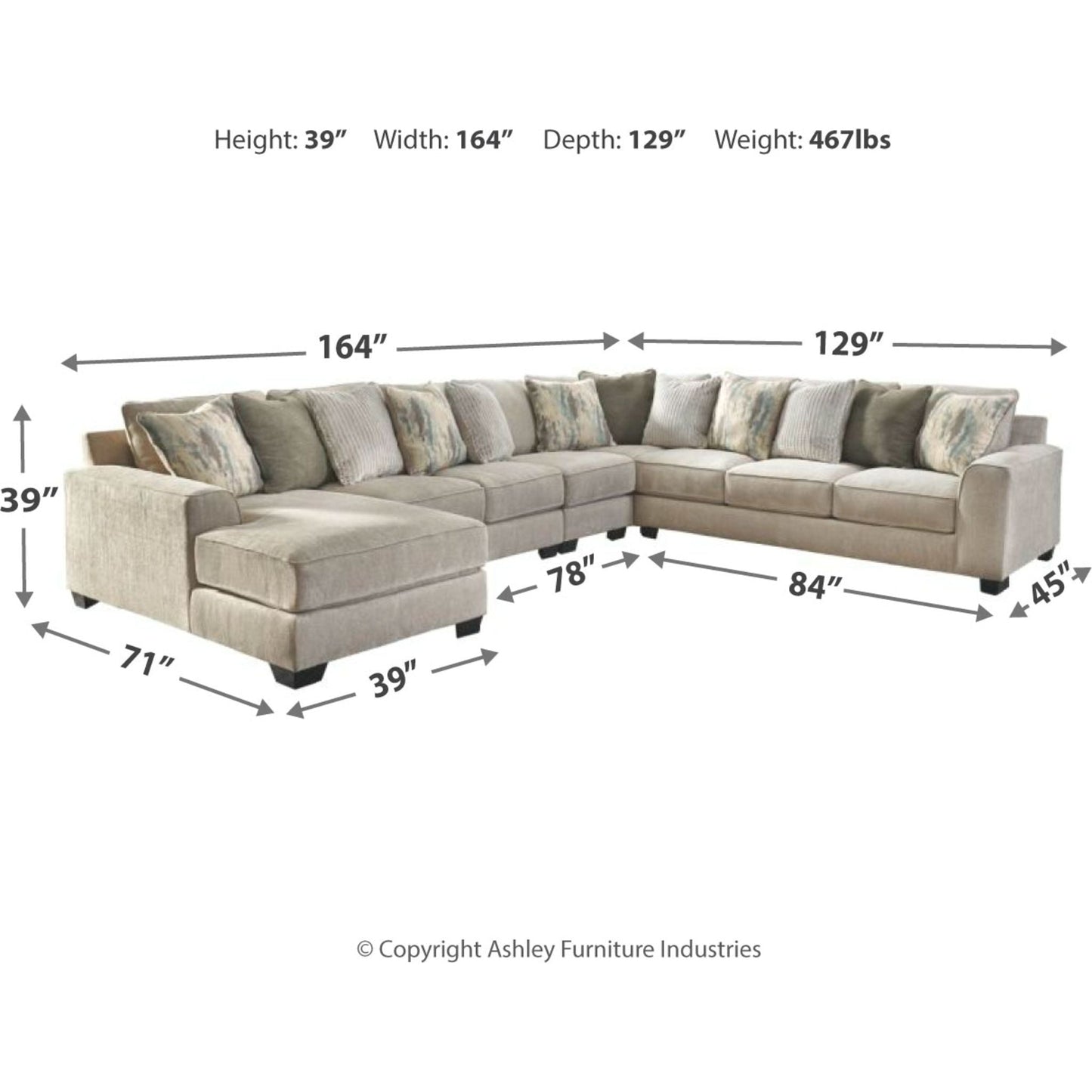 Ardsley 5 Piece Sectional with Chaise