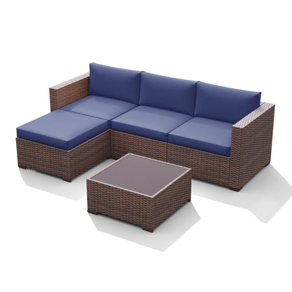 5-piece Outdoor Wicker Sectional Sofa Set with Cushions