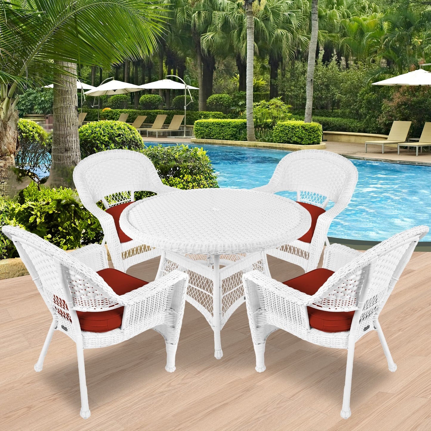 5-piece White Resin Wicker Dining Set