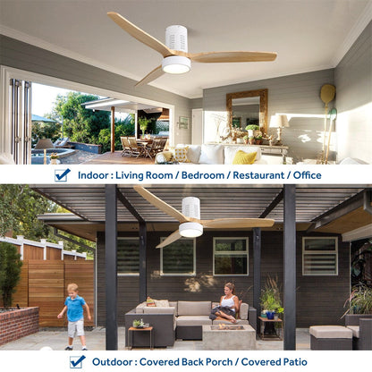 52 Inch Farmhouse Style Flush Mount Ceiling Fan with Light and Remote Control, Reversible DC Motor