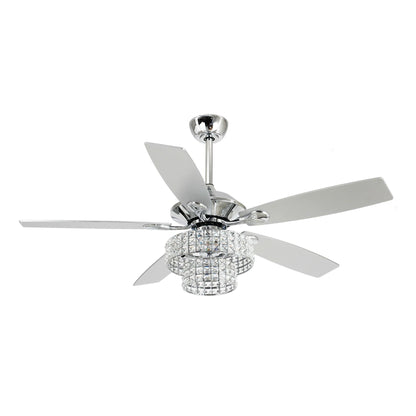 52-inch Chrome Wooden 5-blade Modern Crystal Ceiling Fan with Remote
