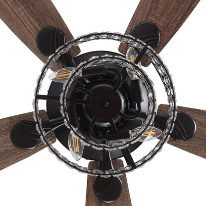 52-inch Chrome Wooden 5-blade Modern Crystal Ceiling Fan with Remote
