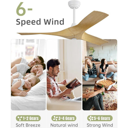 52 inch Modern Solid Wood / ABS Ceiling Fan With Remote Control(No Light),6 WInd Speed,Reversible Airflow