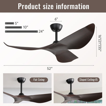 52 inch Modern Solid Wood / ABS Ceiling Fan With Remote Control(No Light),6 WInd Speed,Reversible Airflow