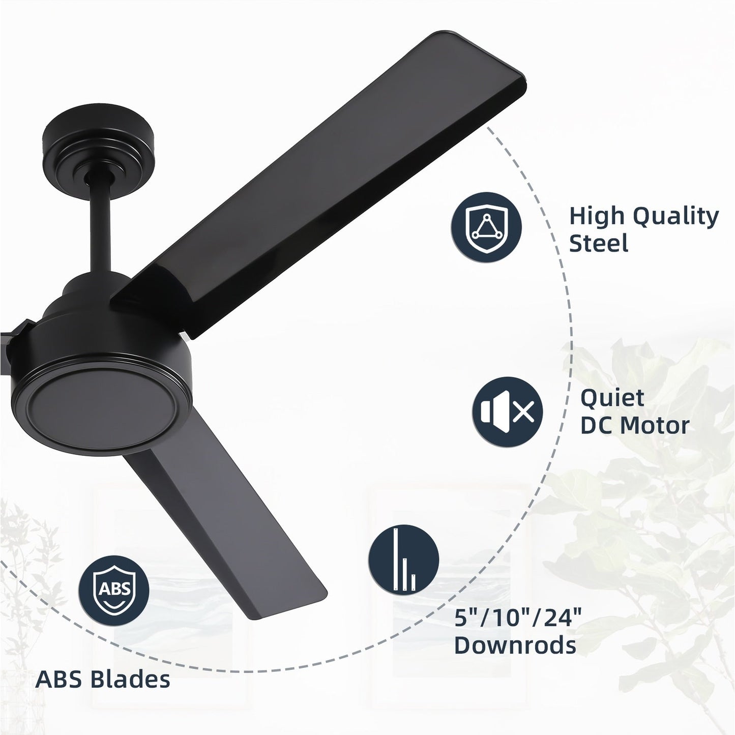 52 inch Modern Solid Wood / ABS Ceiling Fan With Remote Control(No Light),6 WInd Speed,Reversible Airflow
