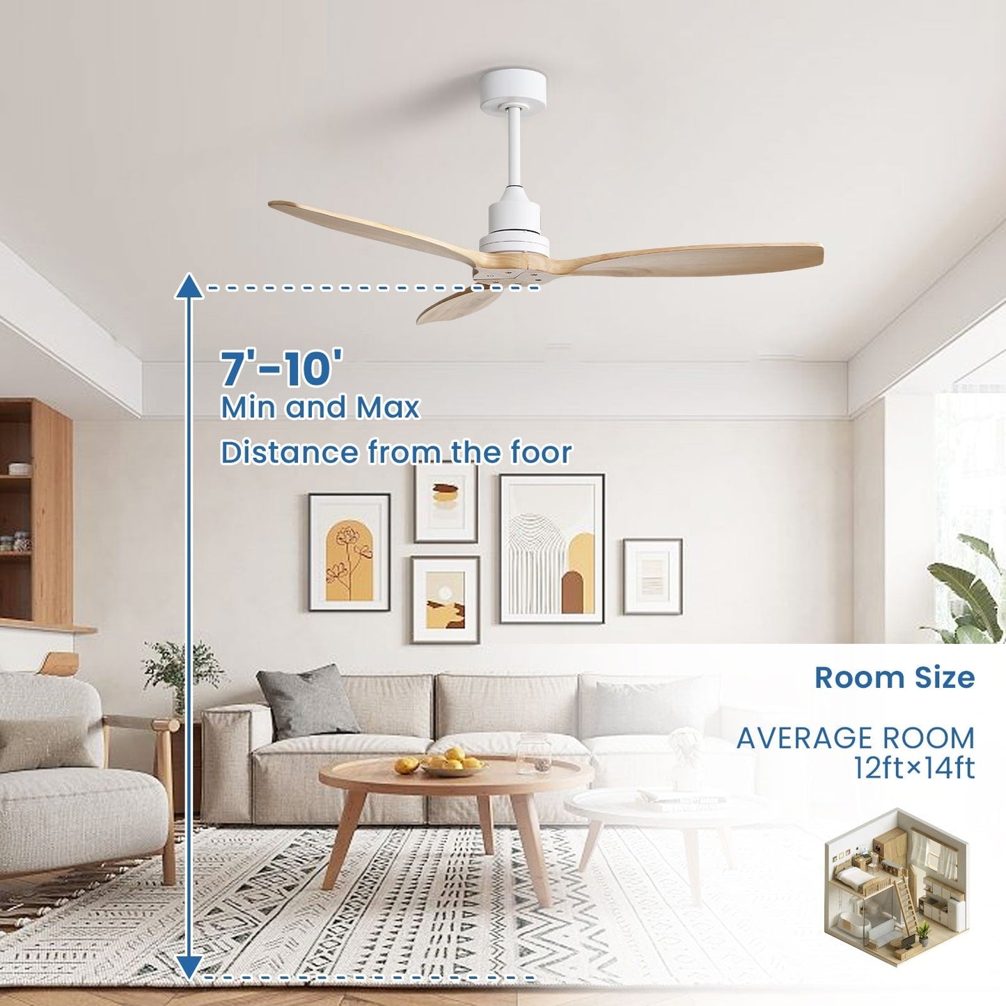 52 inch Modern Solid Wood / ABS Ceiling Fan With Remote Control(No Light),6 WInd Speed,Reversible Airflow