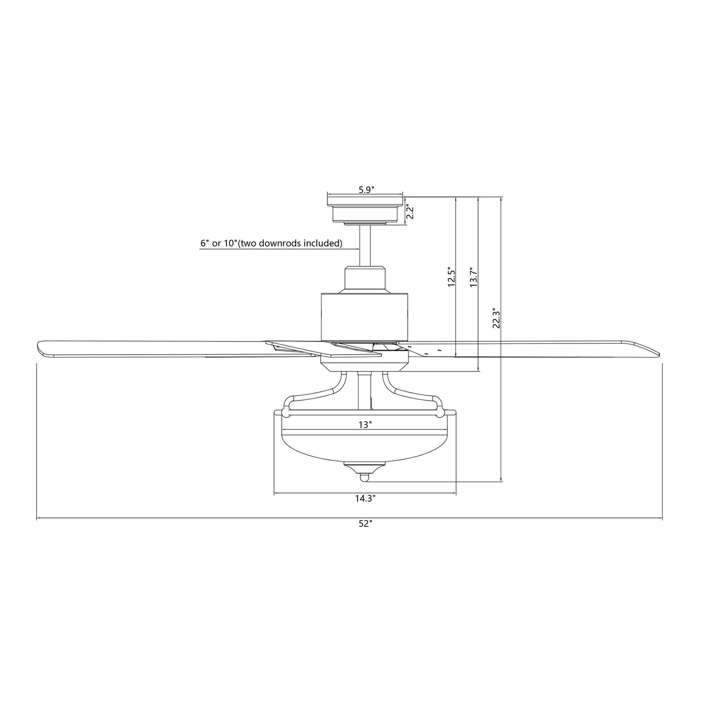 52 inch Reversible Wooden 5-Blade 3-Light Ceiling Fan with Remote