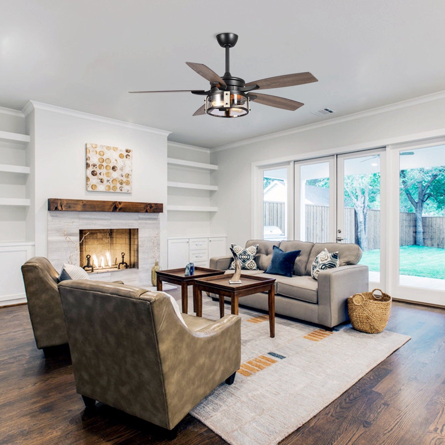 52 Rustic Black Wood 5-Blade Indoor Ceiling Fan with Remote