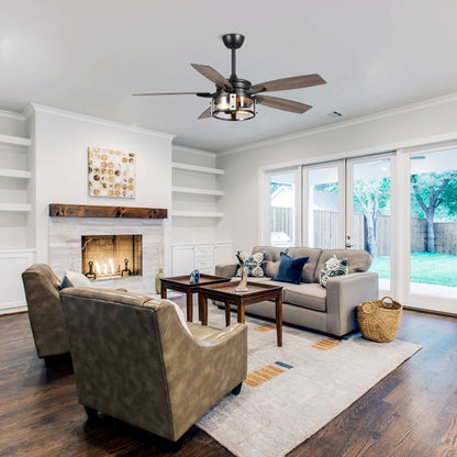 52 Rustic Black Wood 5-Blade Indoor Ceiling Fan with Remote