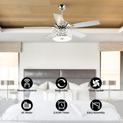 52 Modern 4-Light Chandelier Crystal Ceiling Fan with Remote