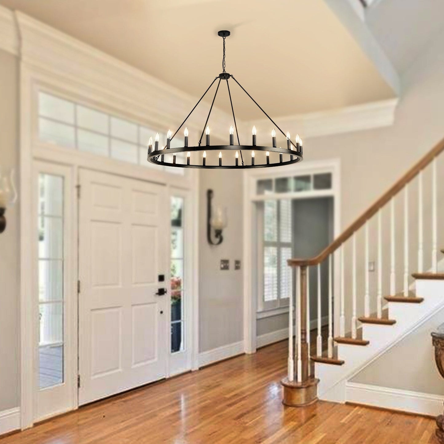 54-inch Round Wagon Wheel 24-light Chandelier