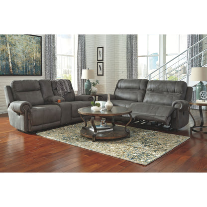 Austere Reclining Loveseat with Console - Gray
