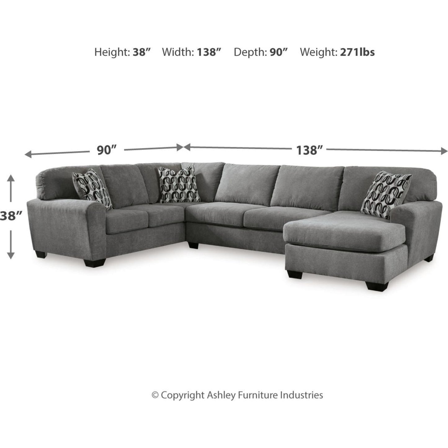 Birkdale Court 3 Piece Sectional with Chaise