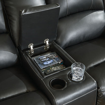 Calderwell Reclining Loveseat with Console - Black