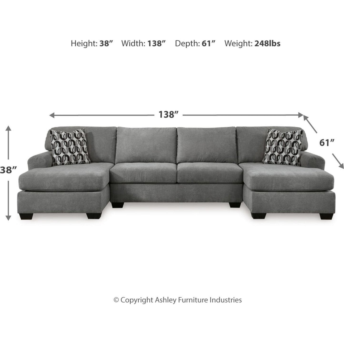 Birkdale Court 3 Piece Sectional - Gray