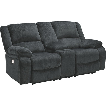 Draycoll Power Reclining Loveseat with Console - Slate