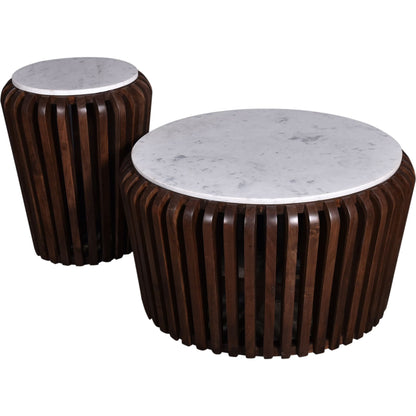 Alisha Coffee Table - White Marble/Brown