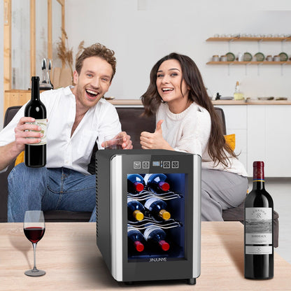 6-Bottle Wine Cooler Refrigerator(46-66°F),Mini Freestanding Beverage Cooler for Summer,Wine Cooler with Temperature Control