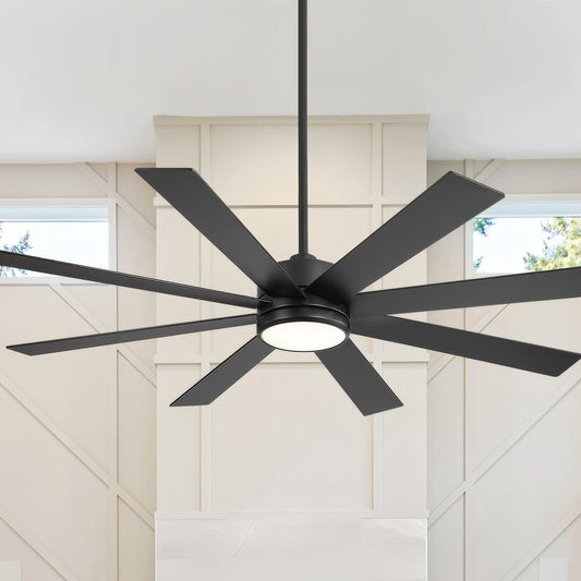 65 Inch 8-Blade Black LED Ceiling Fan with Light and Remote